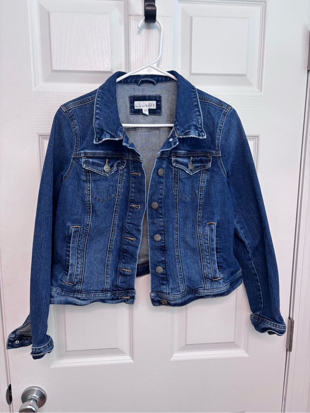 LOFT Indigo Blue Denim Jacket with Button Front - Picture 1 of 11